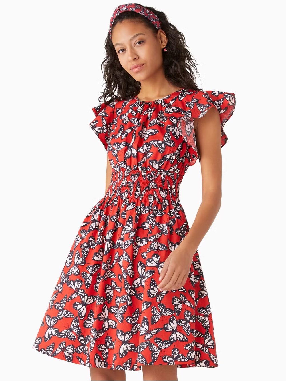 Kate Spade Butterfly Print Blake Dress in Heirloom Tomato Red Cotton Size L